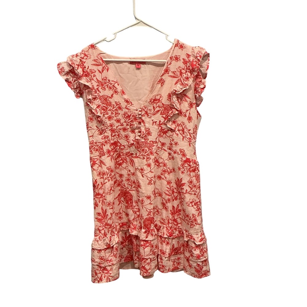 Betsey Johnson Womens Cotton Tiered Mini Dress XXL Pink Floral Toile Beach Party